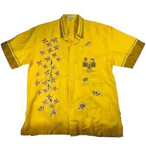 Monday Batik Thailand Rotary Club Shirt XL Yellow Floral Short Sleeve